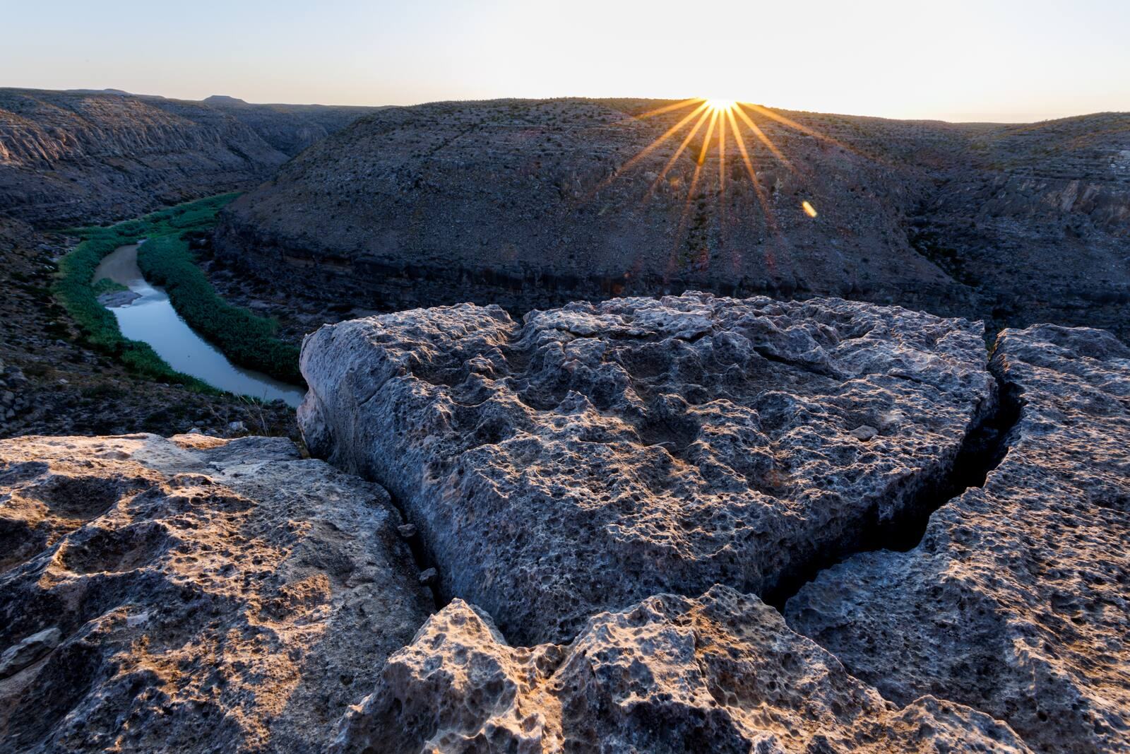 Sunrise light on steep canyons along the Rio Grande