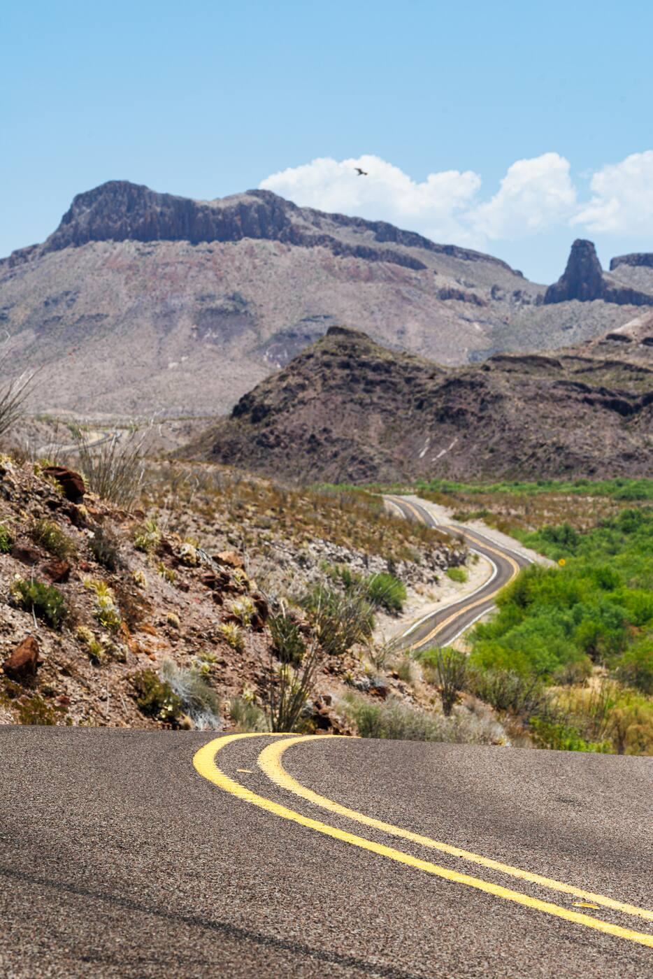 Highway 170 curving through mountains beside the Rio Grande