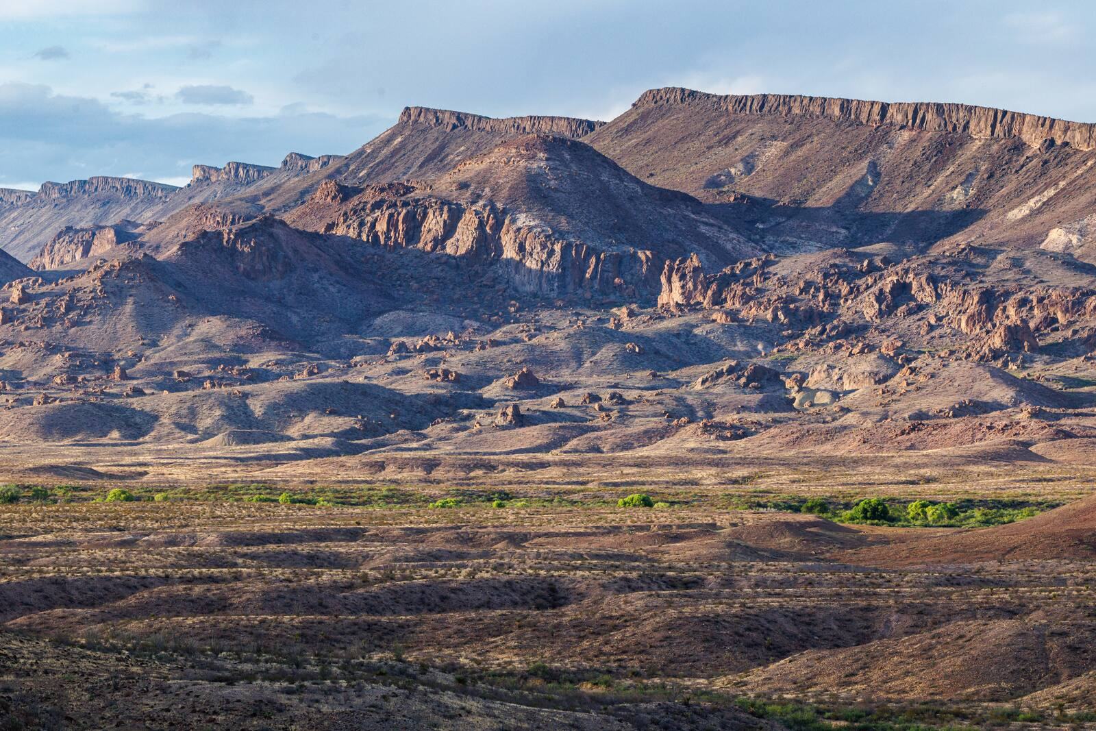 Sierra Vieja mountains rising above a desert valley
